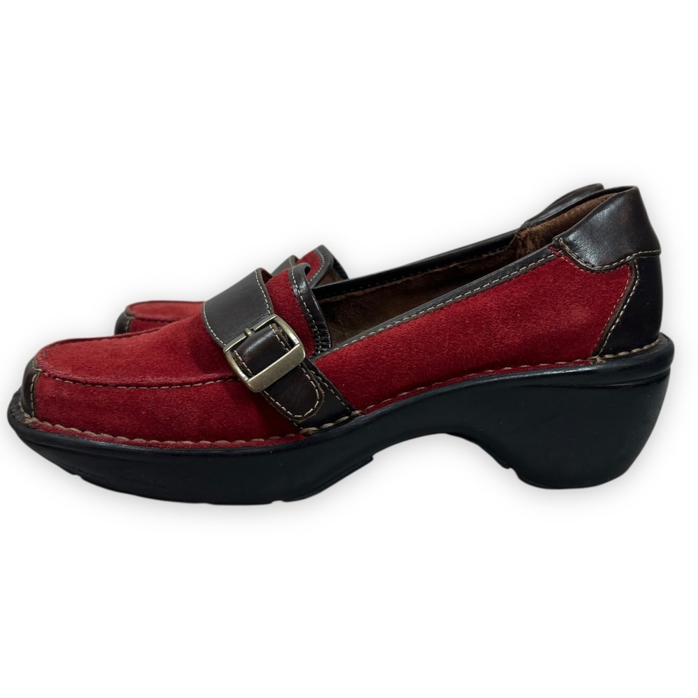 St John's Bay RAE Women's 7 M Red Leather Suede Wedge Clogs Shoes Slip On‎